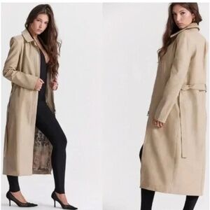 House of CB Ariel Beige Vegan Leather Trench Coat in Beige Size XS